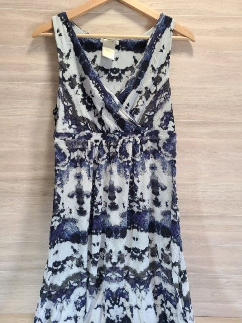 Matty M Maxi Dress M Blue White Abstract Print Sleeveless Empire Waist Summer